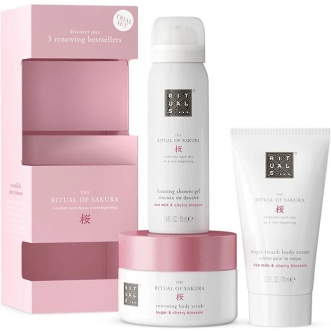 SET Rituals The Ritual Of Sakura 50 gel de duș spumant.125 exfoliant pentru corp.70 cremă de corp